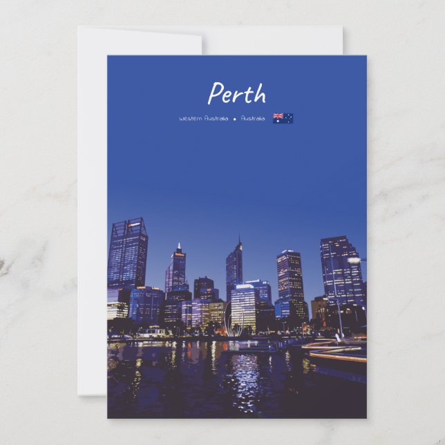 Perth, Australia - City Skyline Night Invitation (Front)