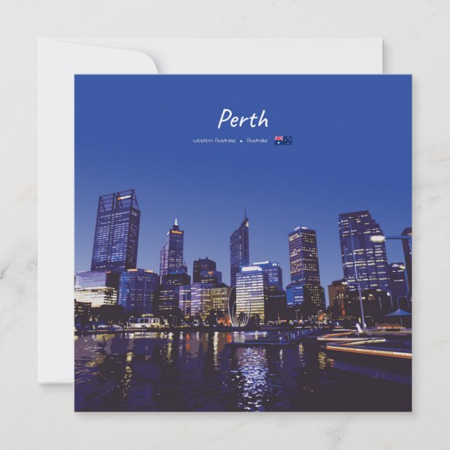 Perth, Australia - City Skyline Night Invitation (Front)