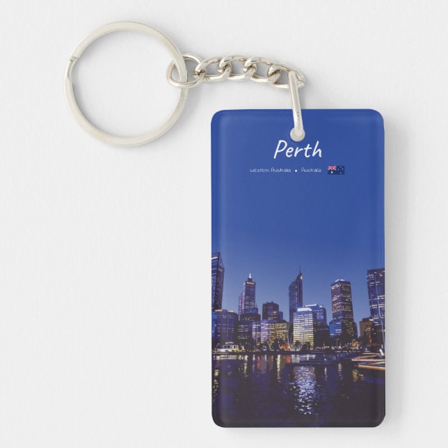 Perth, Australia - City Skyline Night Slim Key Ring (Front)