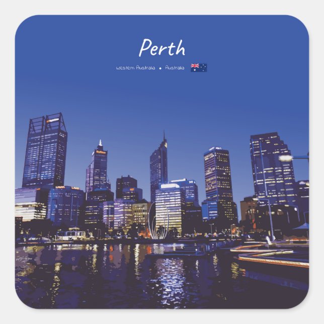 Perth, Australia - City Skyline Night Square Sticker (Front)