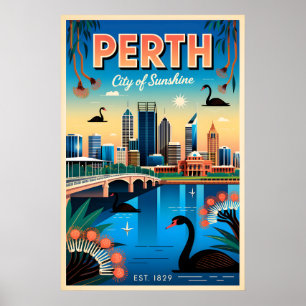 Perth Australia Retro Travel Poster Art