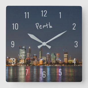 Perth Australia Skyline Night Reflections River Square Wall Clock