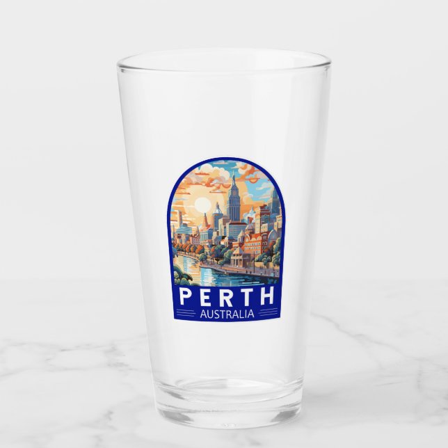 Perth Australia Travel Art Vintage Glass (Front)