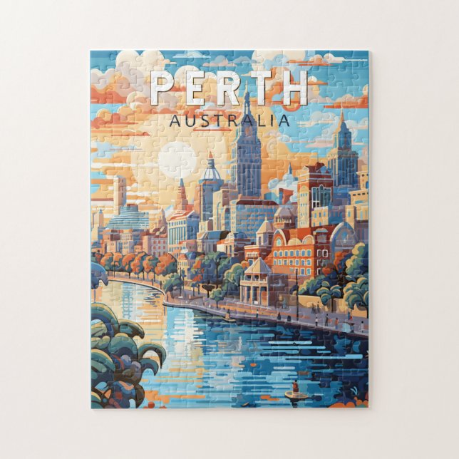Perth Australia Travel Art Vintage Jigsaw Puzzle (Vertical)