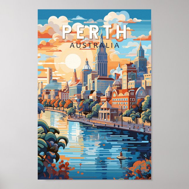 Perth Australia Travel Art Vintage Poster (Front)