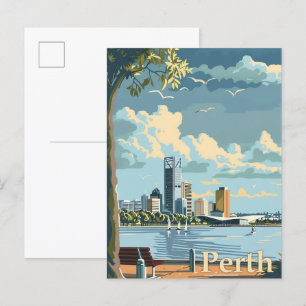 Perth Australia Vintage Retro Travel Illustration Postcard