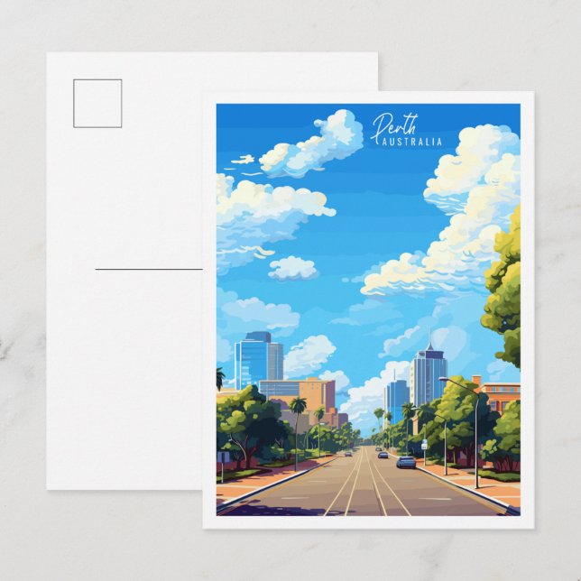 Perth Australia vintage travel illustration Postcard (Front/Back)