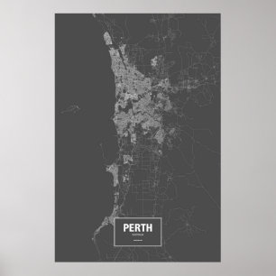Perth, Australia (white on black) Poster