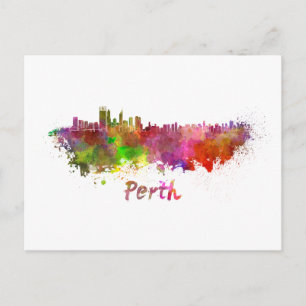 Perth skyline in watercolor postcard