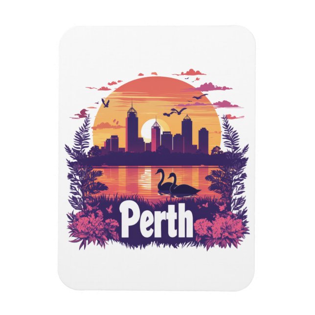 Perth Skyline Vibrant Sunset Cityscape Design Magnet (Vertical)
