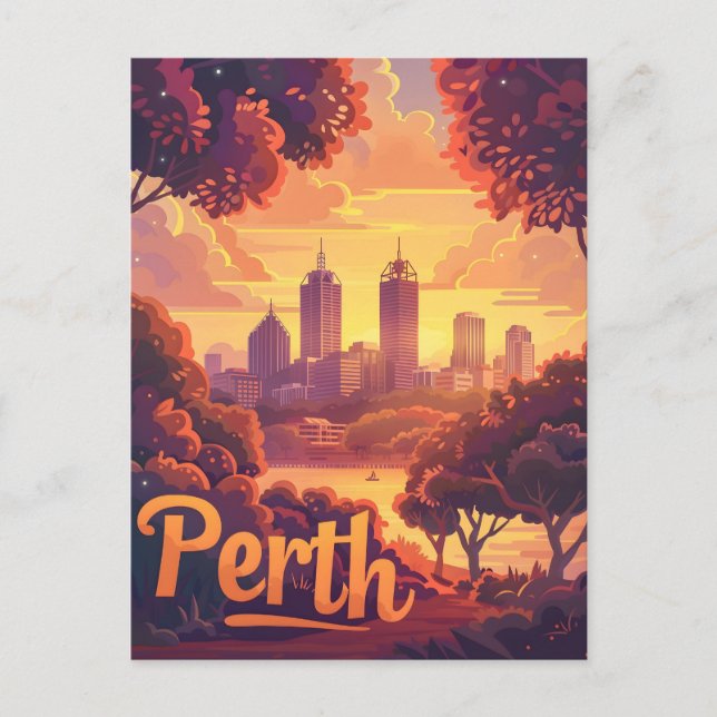 Perth Twilight: Sunset Symphony over Swan River Postcard (Front)