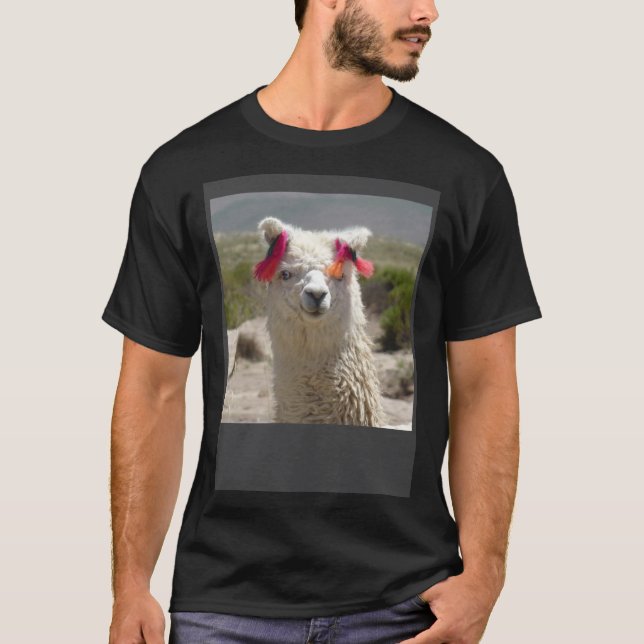 Peru Alpaca With Ear Decoration Tassels  Cute Phot T-Shirt (Front)