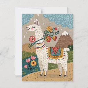 Peru Alpaca with flowers folk art Postcard
