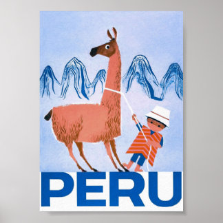 Peru and Llama Retro Vintage Travel Poster