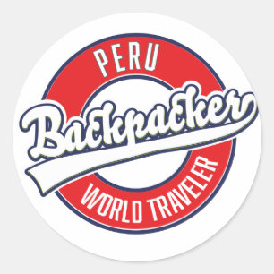 Peru backpacker world traveller logo. classic round sticker