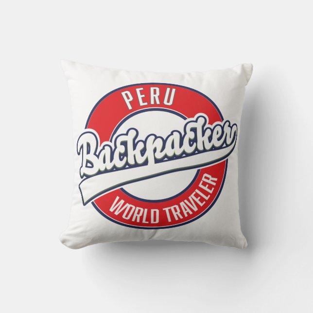 Peru backpacker world traveller logo. cushion (Front)