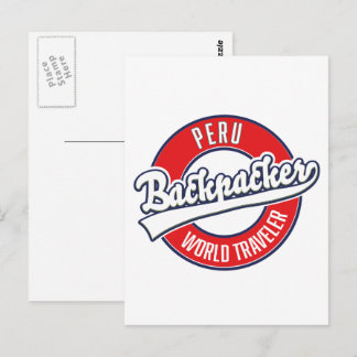 Peru backpacker world traveller logo. postcard