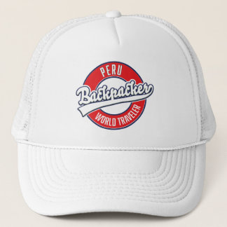 Peru backpacker world traveller logo. trucker hat
