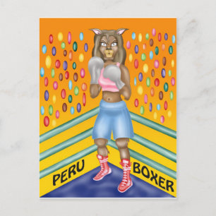 Peru boxer, alpaca character design postcard