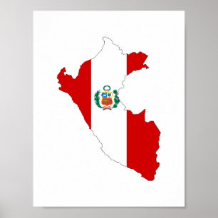 peru country flag shape map symbol poster
