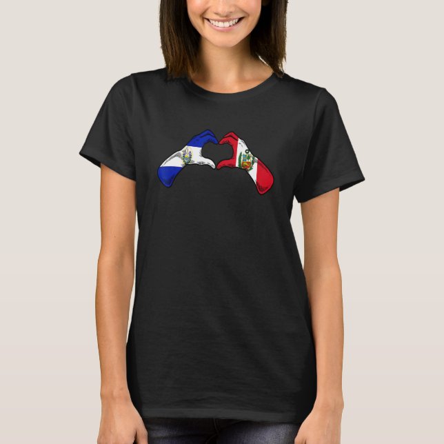 Peru El Salvador Flag Peruvian Salvadorian Heart T-Shirt (Front)