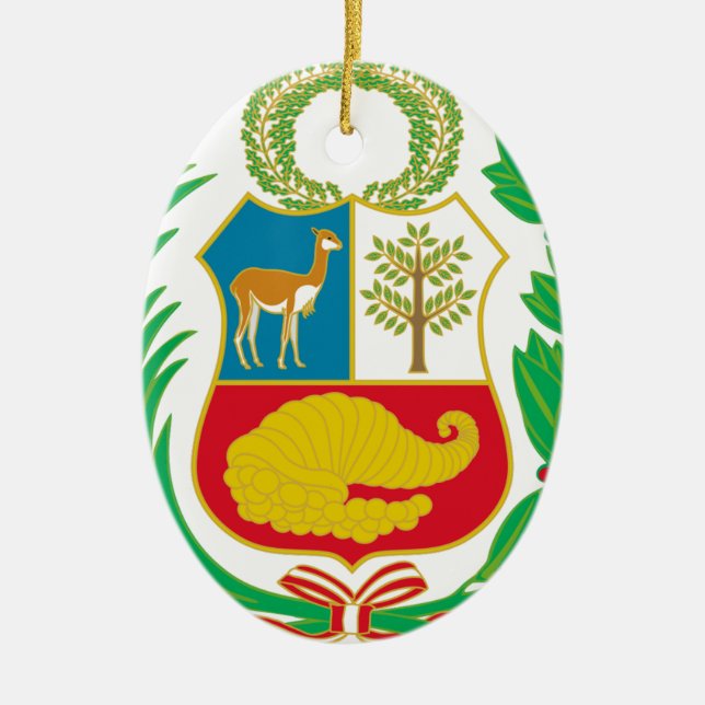 Peru - Escudo Nacional (National Emblem) Ceramic Tree Decoration (Front)