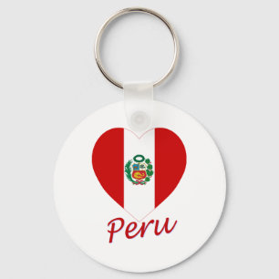 Peru Flag Heart Key Ring