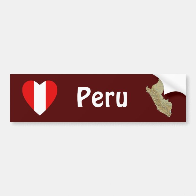 Peru Flag Heart + Map Bumper Sticker (Front)