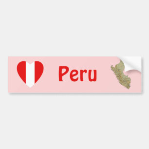 Peru Flag Heart + Map Bumper Sticker