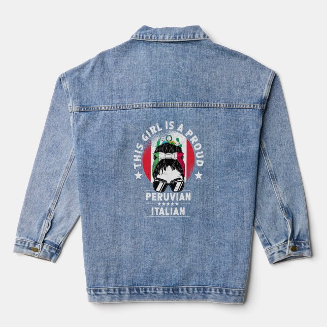 Peru Flag Italy Grown Women Girl Citizen Pride  Denim Jacket (Back)