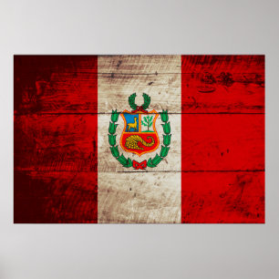 Peru Flag on Old Wood Grain Poster