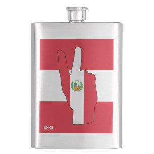 Peru Flag Victory Sign Patriotic Hip Flask