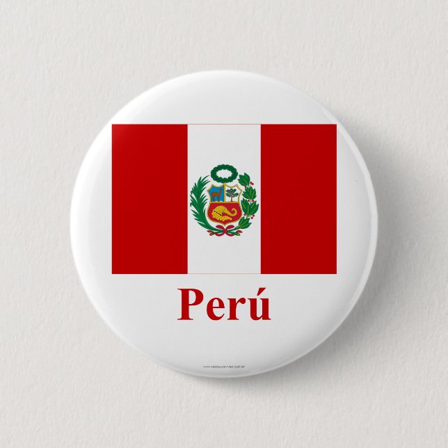 Peru Flag with Name in Spanish 6 Cm Round Badge (Front)