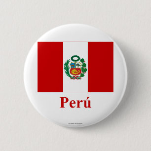 Peru Flag with Name in Spanish 6 Cm Round Badge