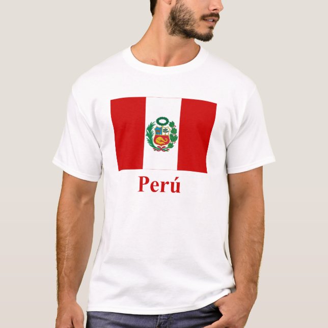 Peru Flag with Name in Spanish T-Shirt (Front)
