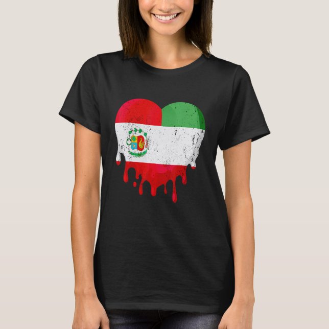 Peru Italy Flag Heart Citizen Drinking Grown Patri T-Shirt (Front)
