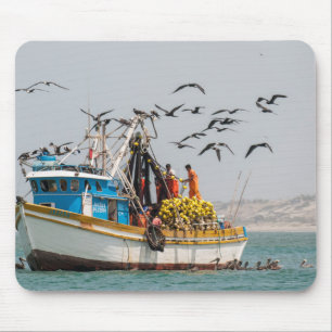 Peru, Los Organos. Fishing Boat In Los Organos Mouse Mat