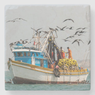 Peru, Los Organos. Fishing Boat In Los Organos Stone Coaster
