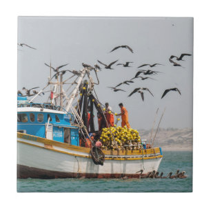 Peru, Los Organos. Fishing Boat In Los Organos Tile