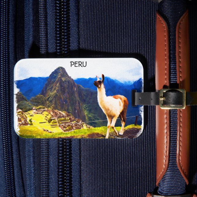 Peru Machu Picchu Alpaca Luggage Tag (Front Insitu 4)