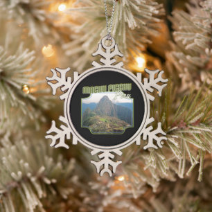Peru Machu Picchu Ruins - Huayna Picchu Snowflake Pewter Christmas Ornament