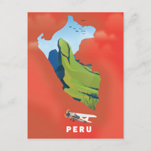 Peru map Illustrated travel poster Postcard