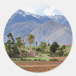 Peru, Maras. Landscape Above The Sacred Valley Classic Round Sticker