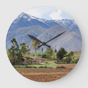 Peru, Maras. Landscape Above The Sacred Valley Large Clock