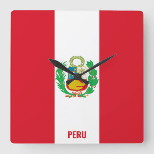 Peru National Flag Patriotic Square Wall Clock