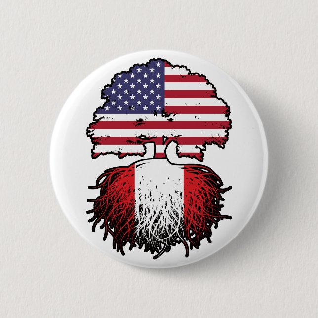 Peru Peruvian American USA Tree Roots Flag 6 Cm Round Badge (Front)
