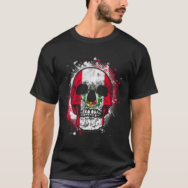 Peru Peruvian Flag Skull T-Shirt (Front)