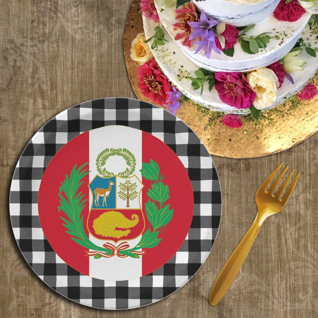 Peru Plate, buffalo plaid & Peruvian Flag Paper Plate (Creator Uploaded)