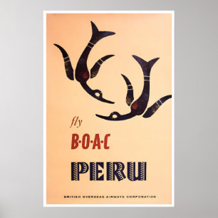 Peru Travel Poster BOAC Print Peruvian Art