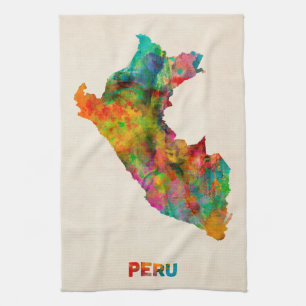 Peru Watercolor Map Tea Towel